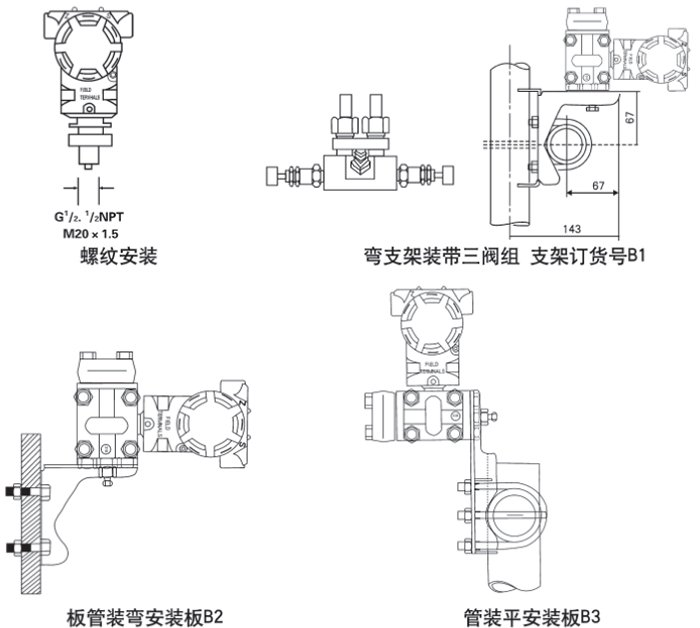 擴(kuò)散硅液位變送器安裝方式示意圖