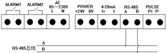 實驗室氣體質(zhì)量流量計RS-485通訊接線圖